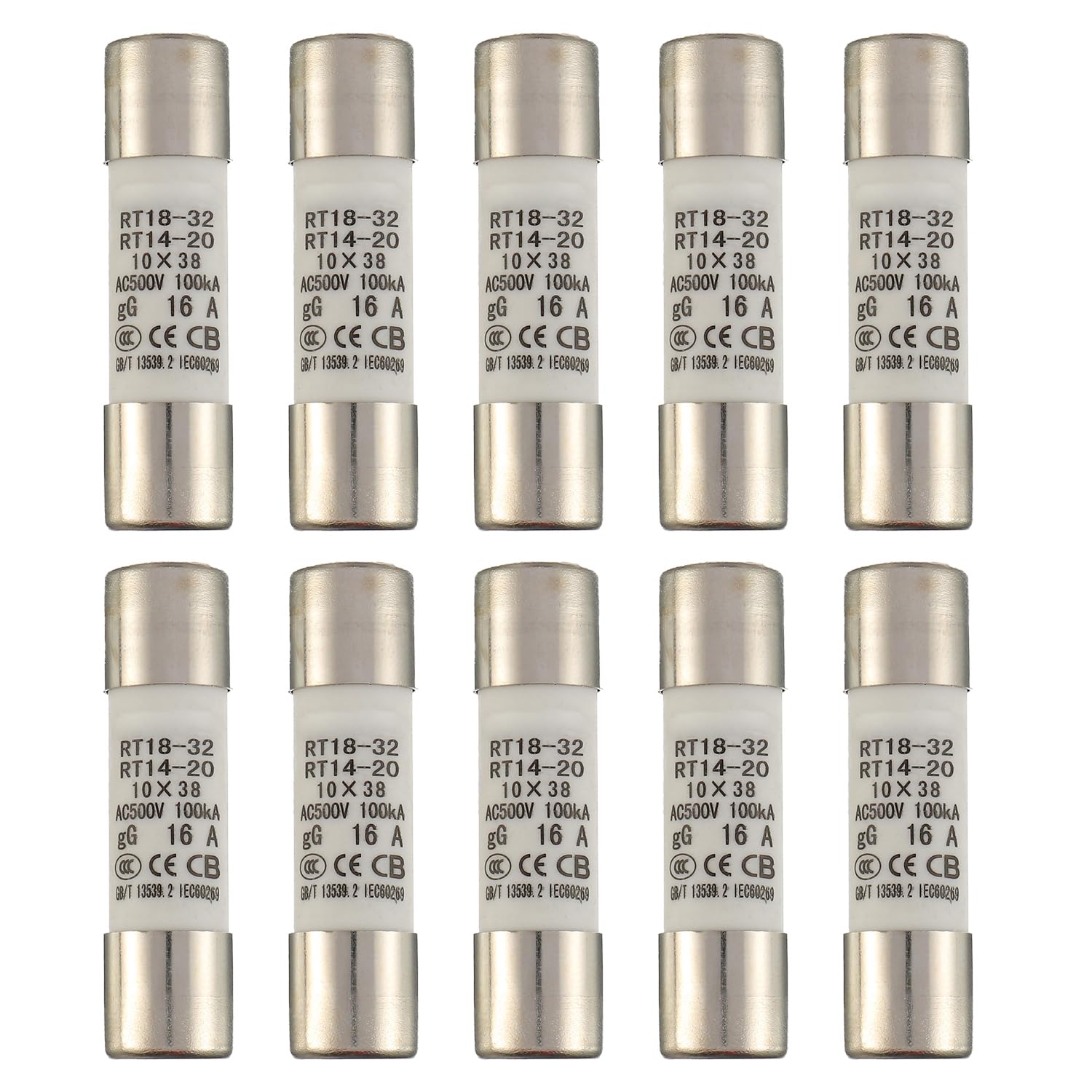 SIGANDG 16A 500V Ceramic Tube Fuse RT18-32 10x38mm Cylindrical High Voltage Fuses (Pack of 10)