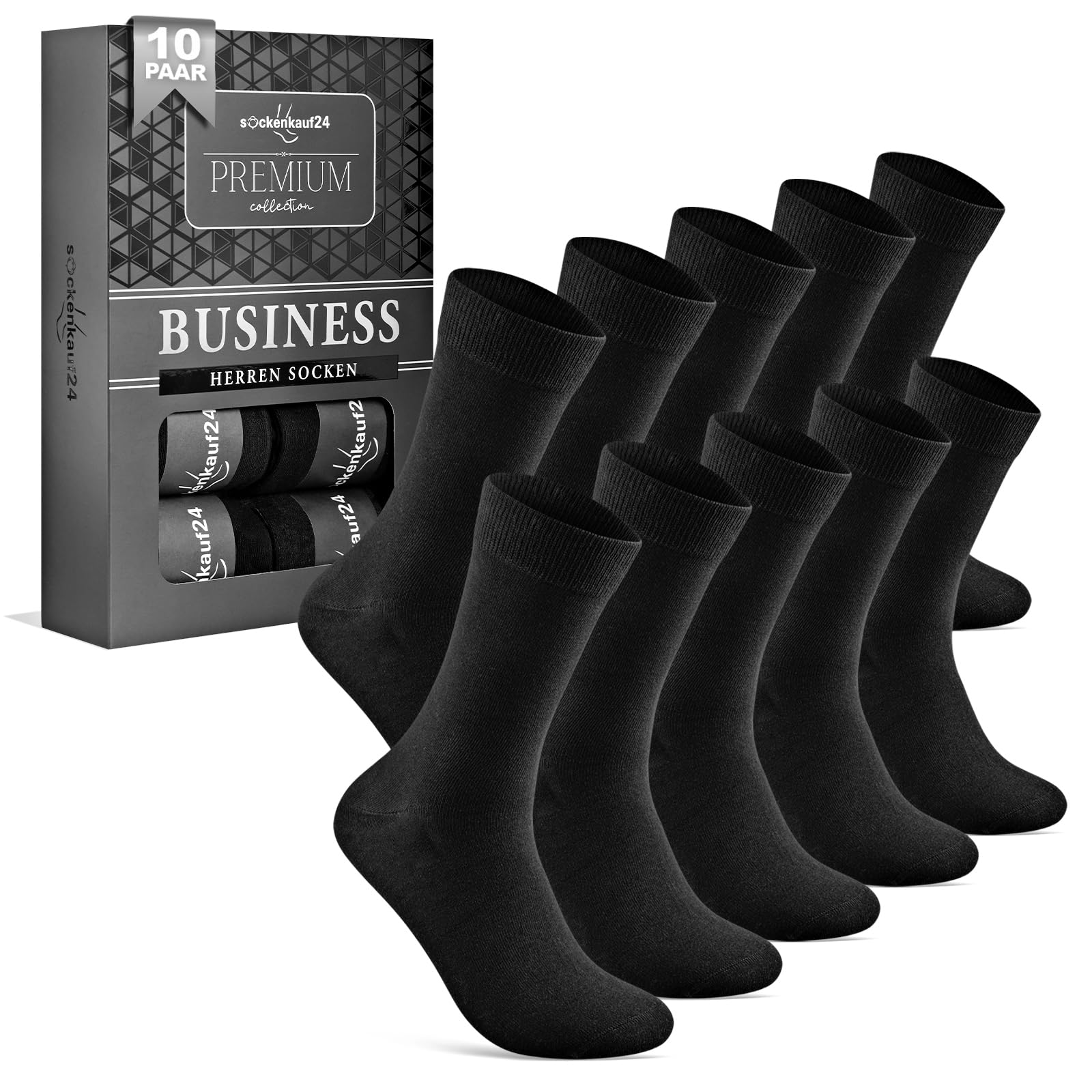10 Paar Socken Herren 43-46 Schwarz Business Socken Baumwolle Atmungsaktive Anzugsocken 15800