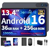 2026 Android 16 Tablet, 13 inch Tablet with Keyboard, 36GB+256GB+2TB Expand | Tablet 13 inch with Gemini AI, 1920x1200, 10000mAh, 8-Core, 2K Large Tablet PC with Case/Mouse/Stylus for Home &amp; Work(Black)
