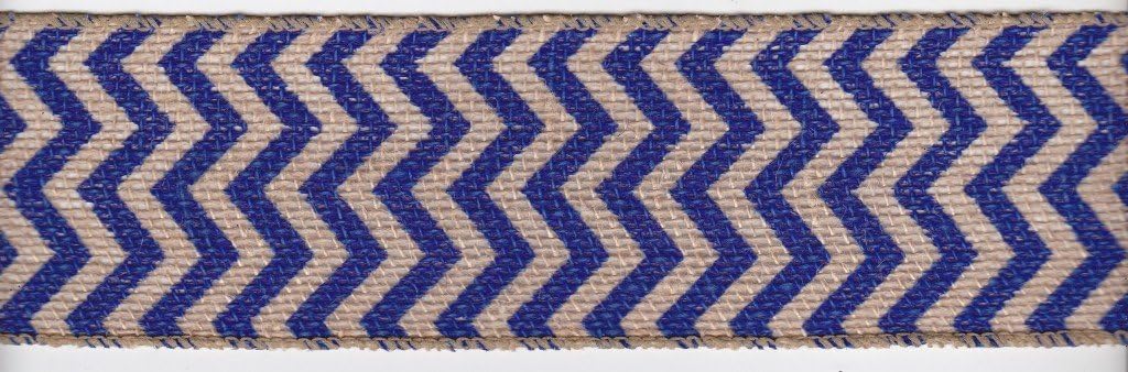 2.5 Inch Wide Burlap Horizontal Chevron Stripe Print Ribbon Blue - 5 Yards
