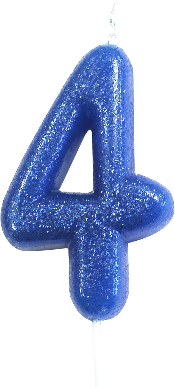 Anniversary House Colourful Blue Glitter Number 4 Cake Candle for Birthday and Anniversary Decorations