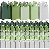 Kolldenn 25 Sets 50 Pcs Green Christmas Gift Bags Bulk with Tissue Paper Sage Green Paper Gift Bags with Handles for Christmas Party Wedding Guests Birthday Baby Shower, 8.27 x 5.91 x 3.15