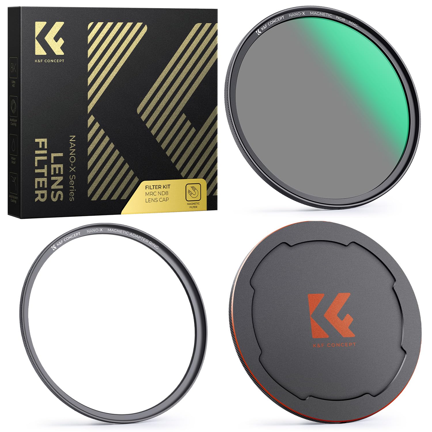 K&F CONCEPT 77mm Magnetic ND8 Lens Filter with Adapter Ring+ Alloy Lens Cap, 3 Stops Optical Glass ND for DSLR Cameras (Nano-X Series)