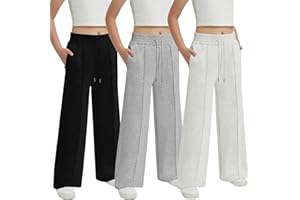 EXARUS Girls Sweatpants Front Seam Drawstring High Waist Wide Leg Sweat Pants Baggy Causal Kids High Waisted 6-14Y