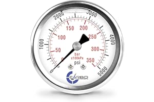 CARBO Instruments 2 1-2" Pressure Gauge, Stainless Steel Case, Chrome Plated Brass Connection, Liquid Filled, 0-5000 psi/kPa, Back Mount 1/4" NPT