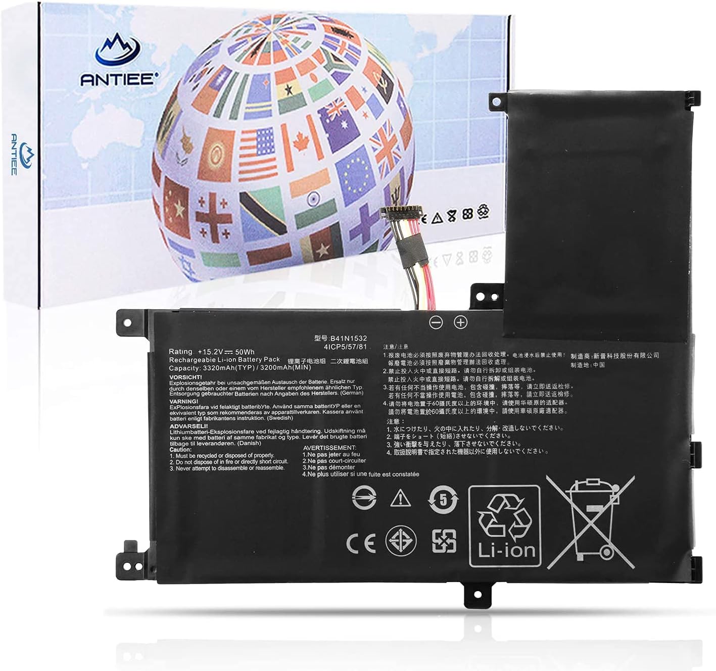 ANTIEE B41N1532 Laptop Battery Compatible with Asus Q504U Q504UA Q534UA Zenbook Flip UX560 UX560UA Q504UAK UX560UA-1B UX560UA-FZ015T Q504UA-BBI5T12 BHI5T13 BI5T26 0B200-02010100 15.2V 50Wh 3320mAh