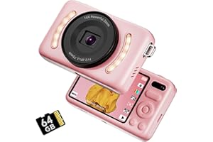 Digital Camera with 64GB SD Card, 64MP 2.7K FHD Autofocus 16X Zoom Kids Camera with Anti-Shake, Compact Rechargeable for Teen