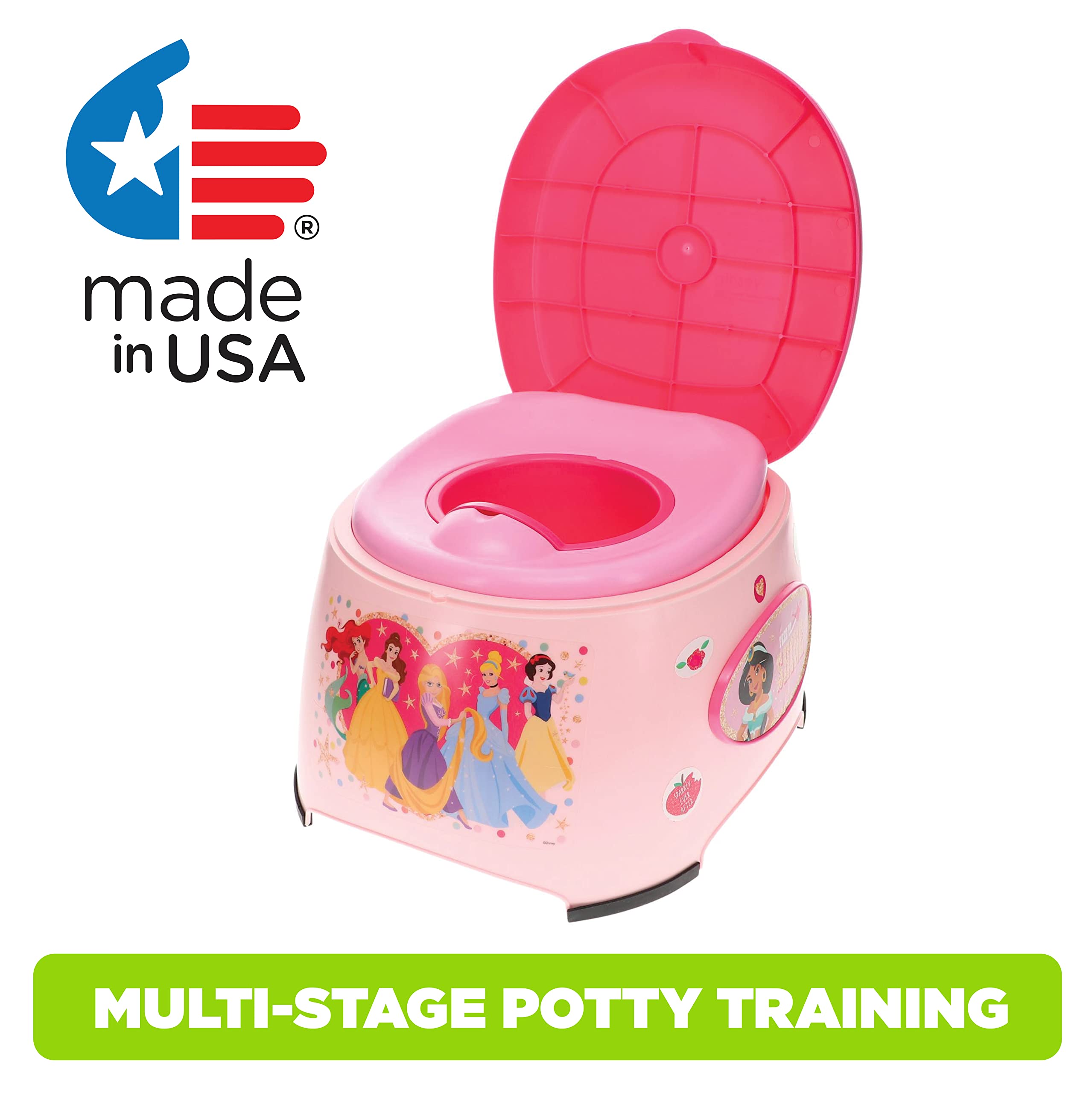 Disney Princess 3-in-1 Potty Training System for Toilet Training Kids, Multi-Stage Potty Training - Floor Potty, Detachable Potty Ring, Step Stool | Toilet Seat for Kids and Toddlers