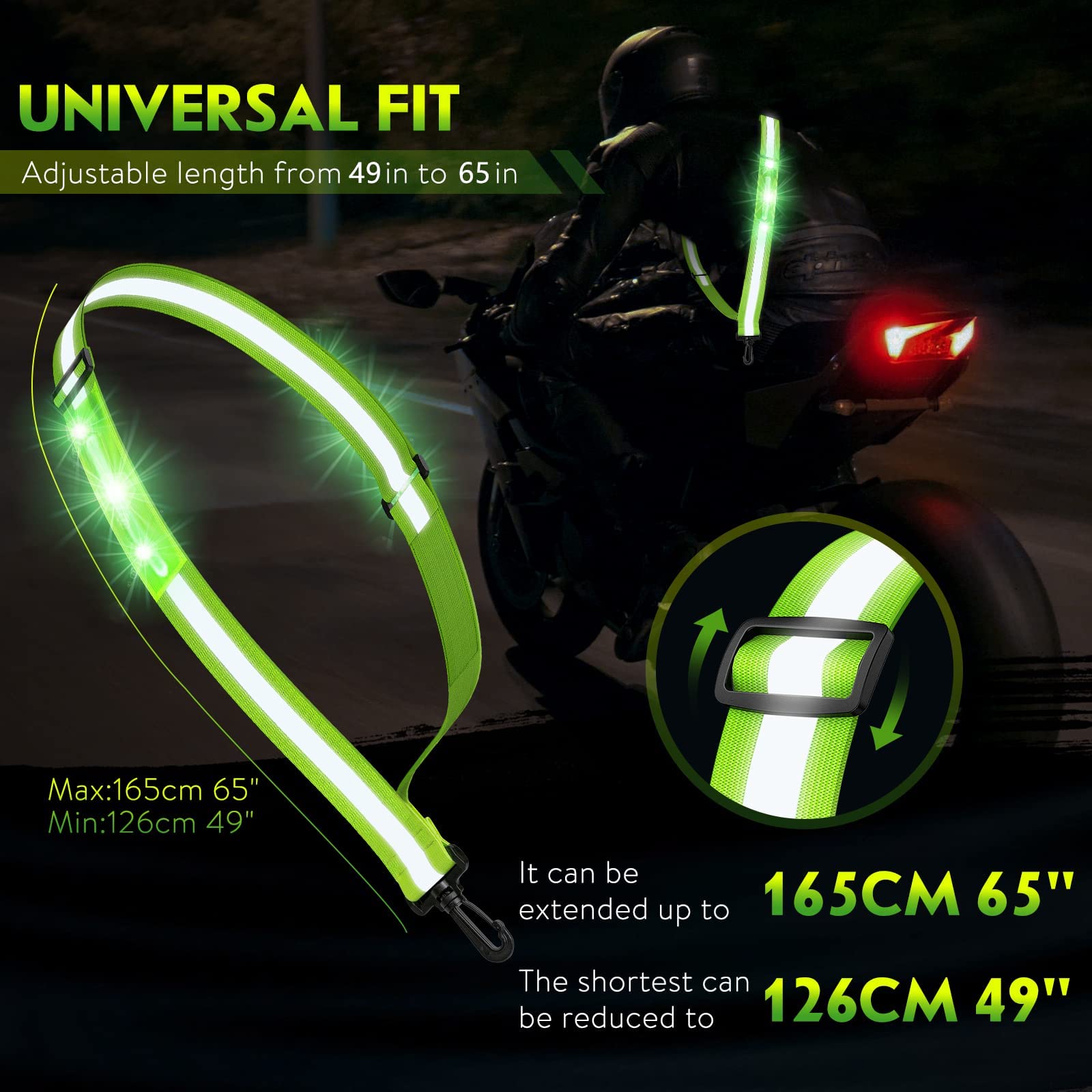 Simket Reflective Walking Gear, Rechargeable Led Reflective Sash, Adjustable Night Walking Safety Gear, High Visibility Safety Lights for Walking at Night for Men Women Jogging Running Biking