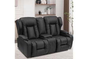 SAMERY 67" RV Loveseat Recliner Sofa, Manual Recliner Double Sofa Home Theater Seating with Arm, Cup Holders and Side Pocket for Living Room/Office/Apartment