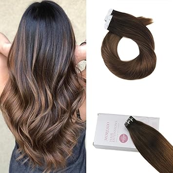 Moresoo 16 Zoll Balayage Colored Tape On Human Hair Extensions Colored 1b Off Black Fading To 8 Brown 50g 20pcs 100 Remy Human Hair Adhesive Tape In