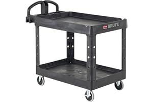 Rubbermaid Commercial Products 2-Shelf Utility/Service Cart, Medium, Black, Lipped Shelves, Ergonomic Handle, 500 Lbs Capacity, forfor Warehouse/Garage/Cleaning/Manufacturing