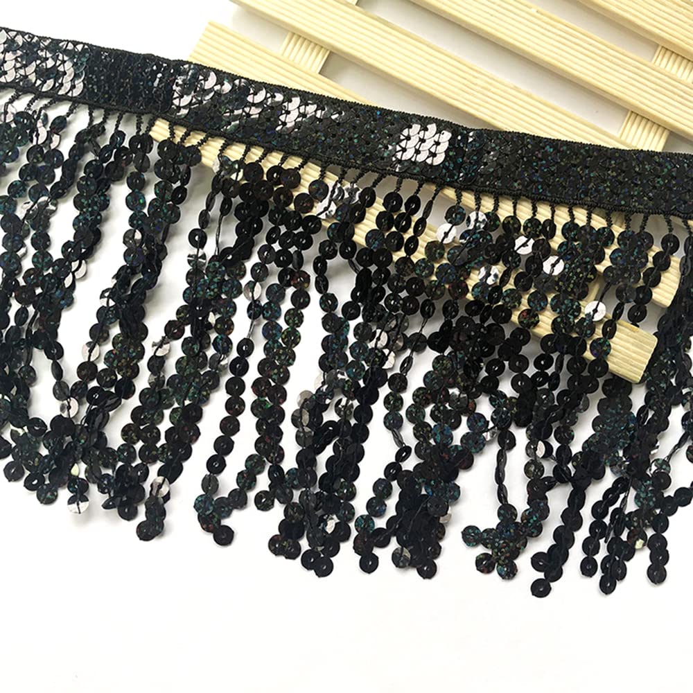 1 Yard 16 cm Sequin Fringe Tassel Fringe Trim Cut Fringe Decorative Ribbon Decorative Ribbon Dance Fringe Sewing Accessories for DIY Crafts Apparel Clothing, Costumes, Sewing, Decoration, Black