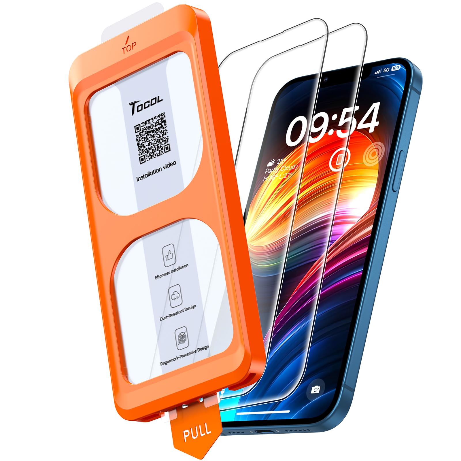 TOCOL 2 Pack for iPhone 13 Screen Protector 6.1-Inch, Instant Installation, Military Grade Shatterproof, Tempered Glass, Case Friendly, HD Clear Coverage Protection — image 1