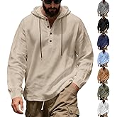 SdGgsgv Cotton Linen Shirts for Men Long Sleeve Quarter Button Hooded Henley Shirts Oversized Beach Big and Tall Hoodie Tees