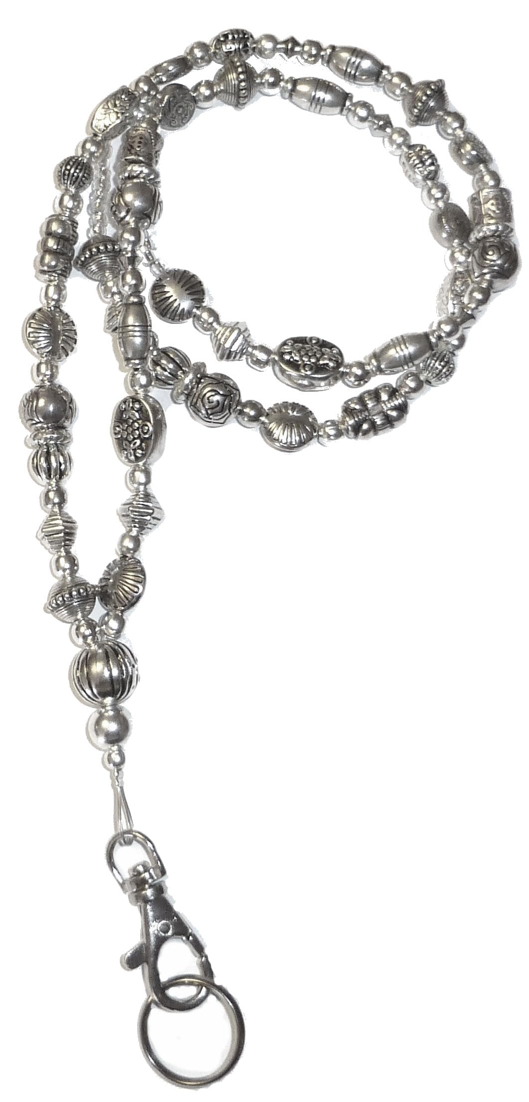 SLIM Style Fashion Women's Beaded Lanyard 34, Breakaway and Non breakaway available, For Keys, Badge Holder (Slim Sliver - Breakaway) by Hidden Hollow Beads