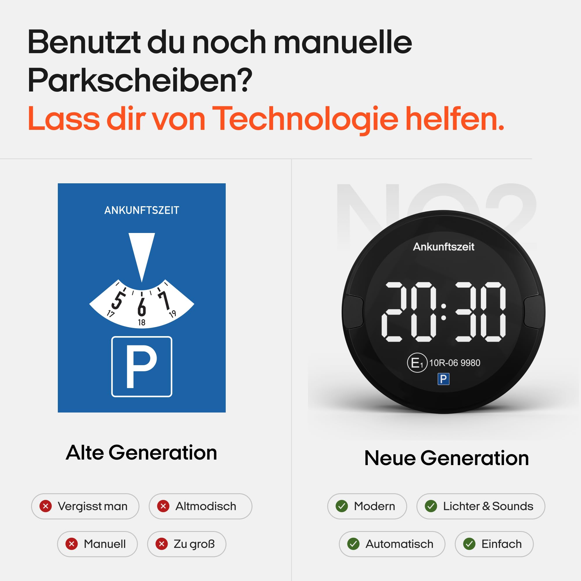 OOONO P-DISC NO2 - Elektronische Parkscheibe mit Zulassung fürs Auto - Automatische Digitale Parkscheibe Elektrisch mit Zulassung vom KBA nach StVO - Elektrische Parkuhr Auto zugelassen 6