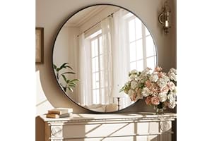 XRAMFY 40 Inch Round Mirror - Circle Mirrors for Bathroom, Entryway and Living Room Wall Decor, Modern Hanging Vanity Mirror, Matte Black Circle Decorative Wall Mirror