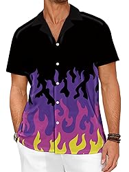 LuckLemocor Fire Button Up Shirt Men Casual Bowling