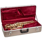 Crossrock ABS Alto Saxophone Case &ndash; Rectangular Champagne Finish, Burgundy Velvet Interior, Security Lock &amp; Detachable Strap