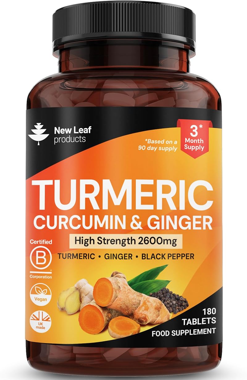 NEW LEAF Turmeric Tablets 2600mg with Black Pepper & Ginger 180 Tabs