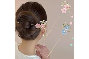 2Packs Lily of the Valley Chinese Hair Sticks for Buns, Pearl Flower Vintage Metal Hair Chopsticks for Women and Girls Dangle