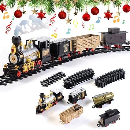 Christmas Train Set for Kids,Womdee Electric Battery Operated Toy Train for Tree with Lights and Sounds,Classic Train Set Toys Xmas Train Gift for 3 4 5 6 Year Old Boys Girls,with 4 Cars and 14 Tracks
