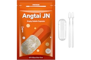 Angtai JN Capsules Size 1 Empty Gelatin Pill Gel Caps Pure Bovine Clear (100 Count) Gluten Free, Non-GMO, Halal Certified Filling Kit with 2 Spoons for DIY Your Own Supplements