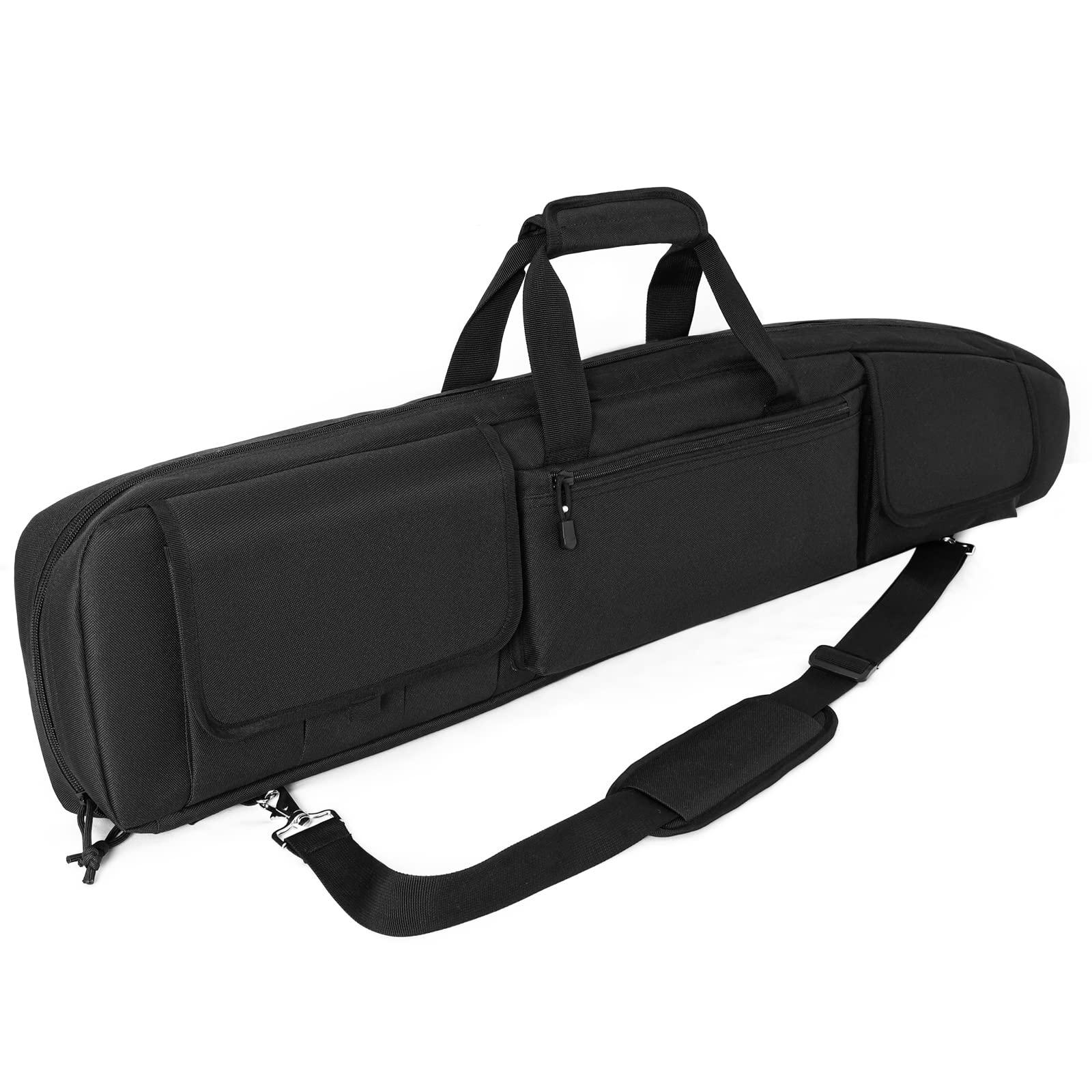 Photo 1 of DULCE DOM Double Rifle Case, 38 42 44 inch Soft Gun Tactical Bag for Shooting Range, Movable Divider for 1 or 2 Gears, Multiple Magazine Pouches & Accessory Bags (Black, 42'')