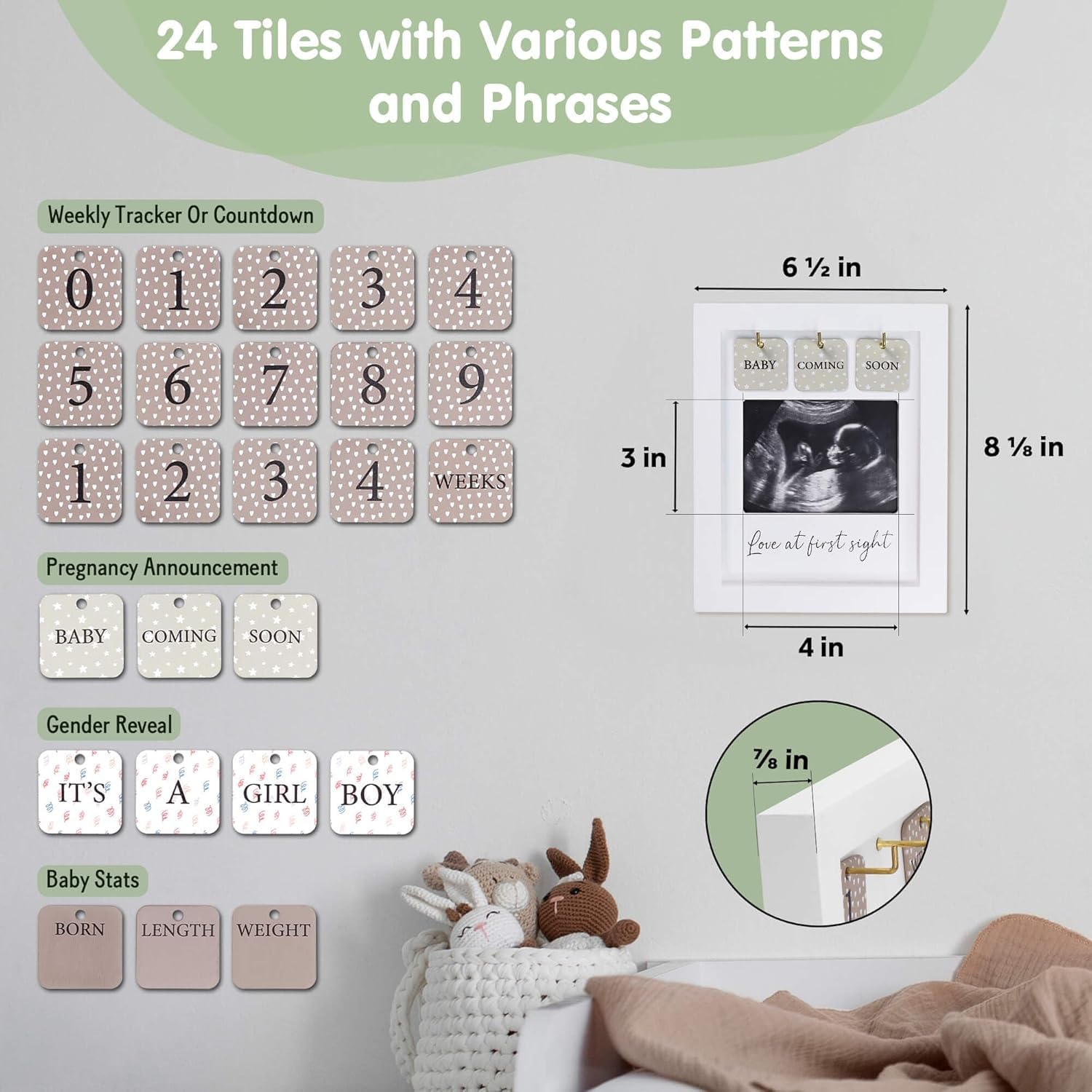 Ultrasound Picture Frames W/ Free Digital Pregnancy Journal - Multi - Use Tiles for Pregnancy Countdown, Pregnancy Announcement, Gender Reveal | Love At First Sight Sonogram Frame | Expecting Mother Gift