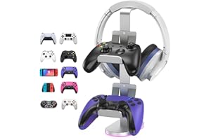 BELOPERA Headset Stand, RGB Controller Stand for Xbox Seies X/S/One, Headphone Stand Aluminum Metal for PS4 PS5 Switch PC (Silver)