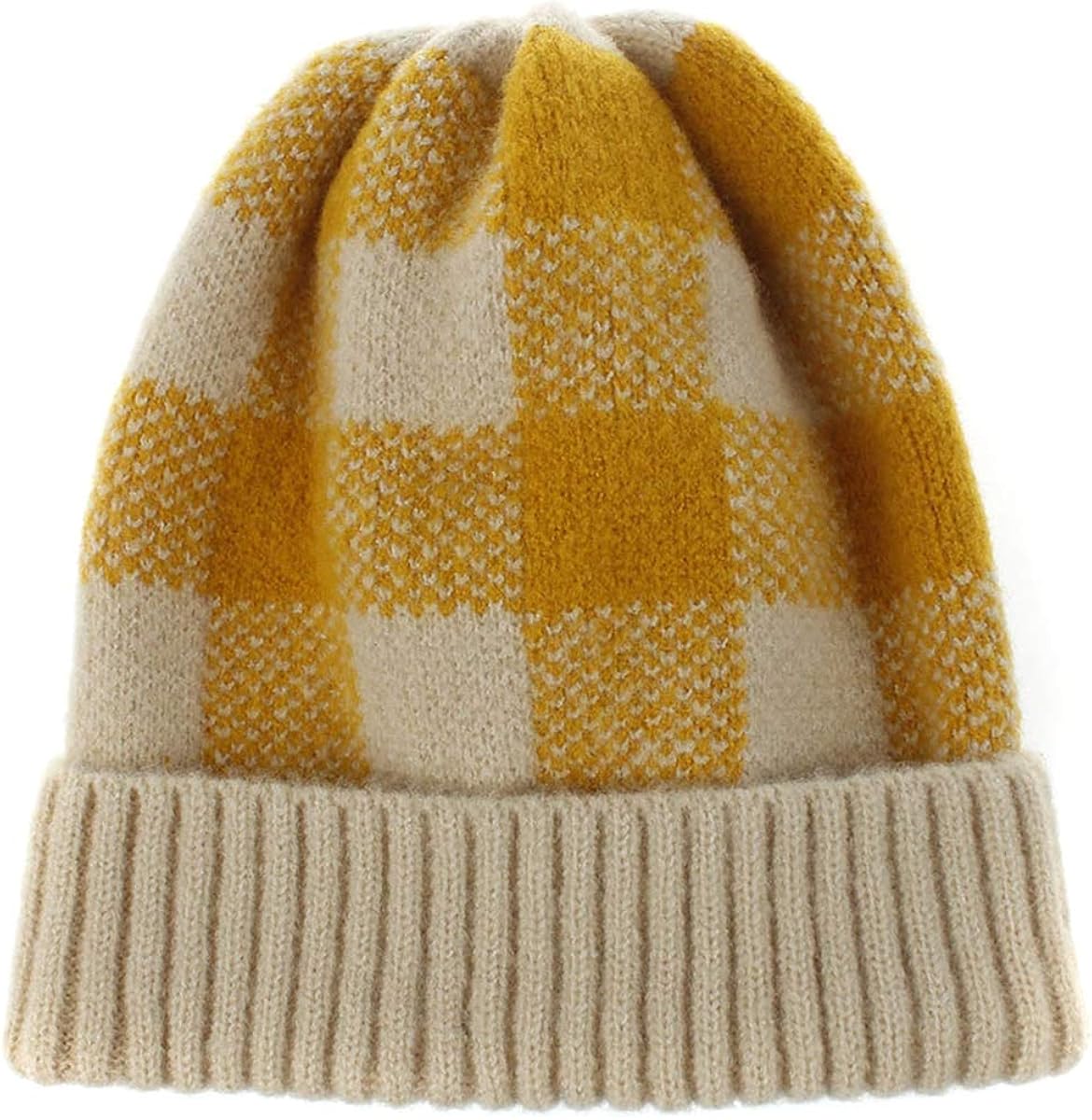 DaMohony Soft Stretchy Beanie Cap, Winter Warm Plaid Knit Hat for Women Amazon.co.uk Clothing