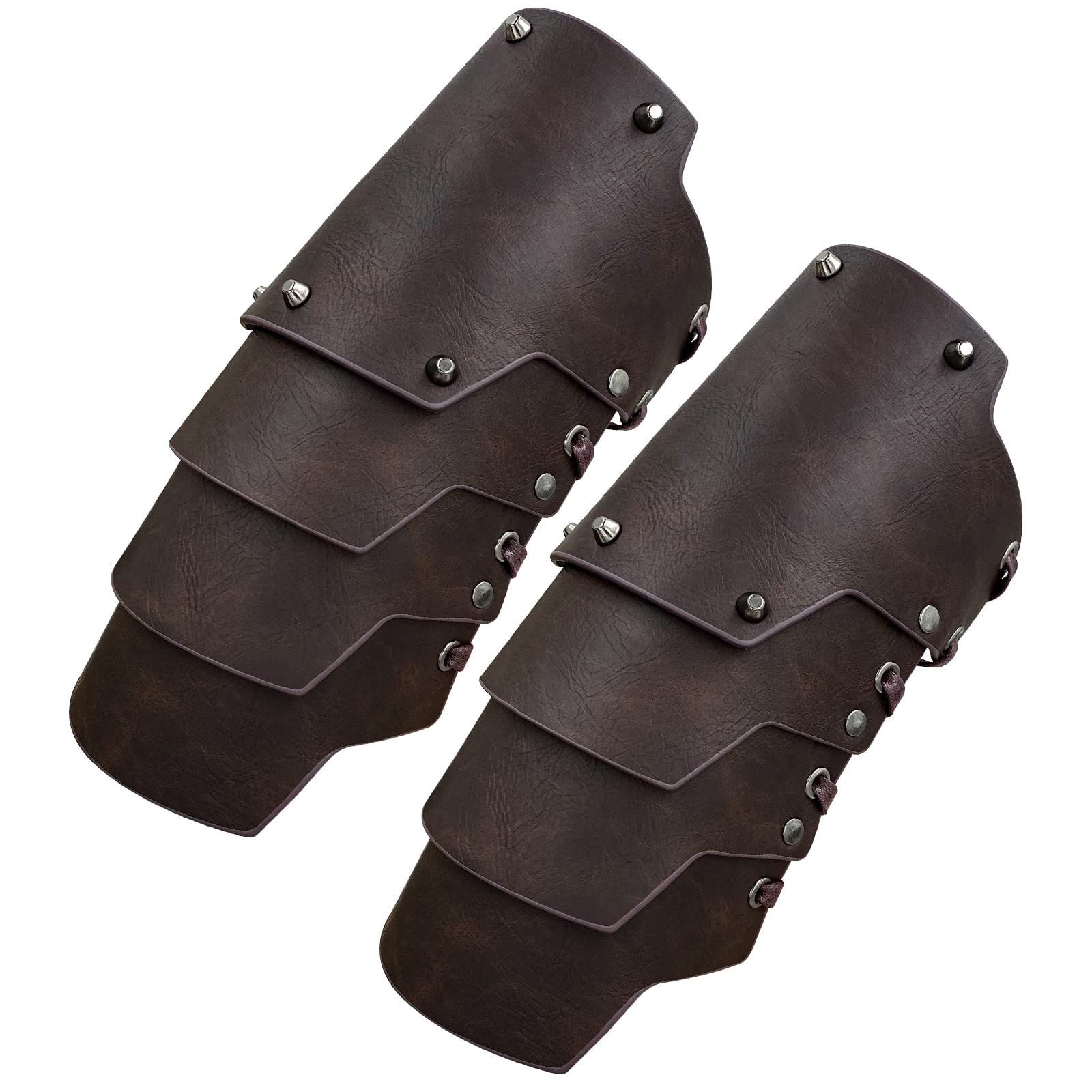 HiiFeuer Medieval Faux Leather 4 Layers Bracers Arm Armor, Middle Ages Mercenary Gauntlets, Costume Knight Archer Arm Guards (Dark Brown A)
