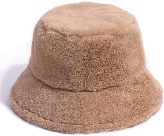 Womens Faux Fur Bucket Hat Winter Outdoor Vacation Panama Solid Fluffy