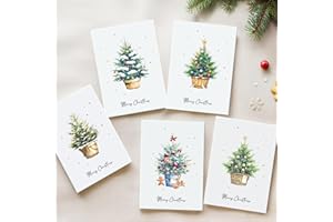 Christmas Cards - Pack of 25, 5 Assorted Designs Merry Christmas Card with Envelopes - Bulk Greeting and New Years Cards - Pe