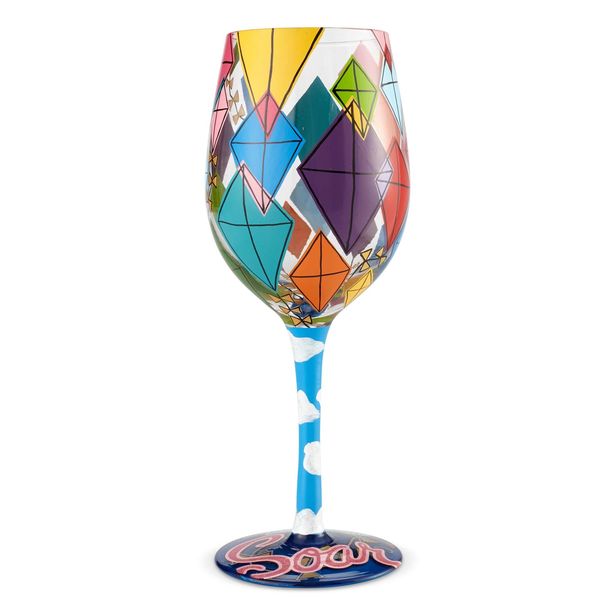 Enesco Designs by Lolita Time to Soar Blown, 15 oz. Wine Glass, 15 Ounces, Multicolor