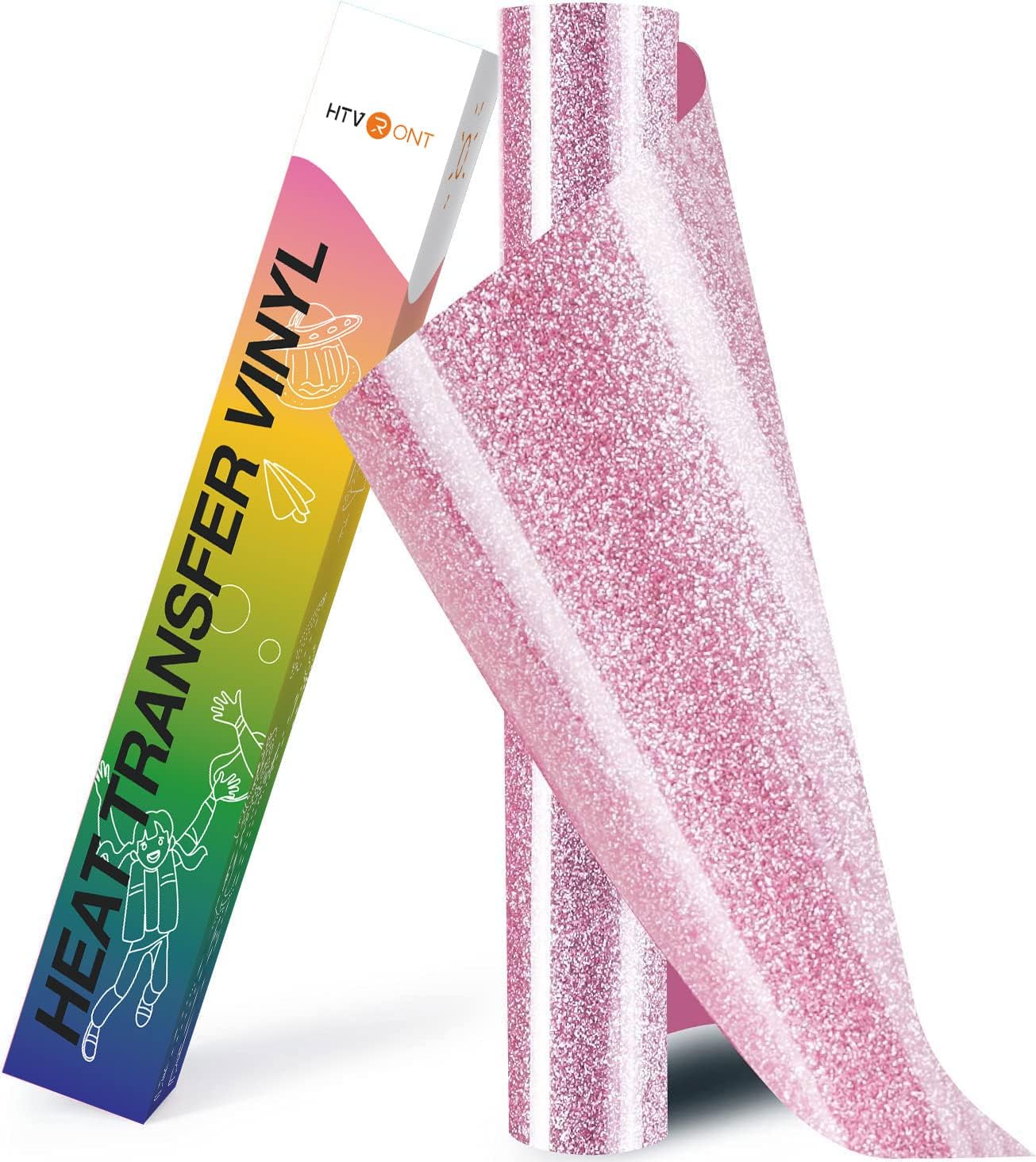 HTVRONT Heat Transfer Vinyl -10IN x 8ft (25.4 x 244 CM) Pink Glitter HTV Vinyl Roll, Iron on Vinyl for Cricut & Cameo - Easy to Cut & Weed for Heat Vinyl Design（Pink Glitter）