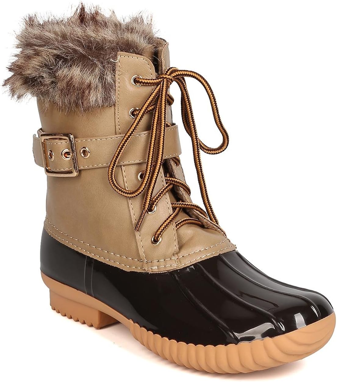 Nature Breeze Women Mix Media Fur Belted Zip Duck Boot