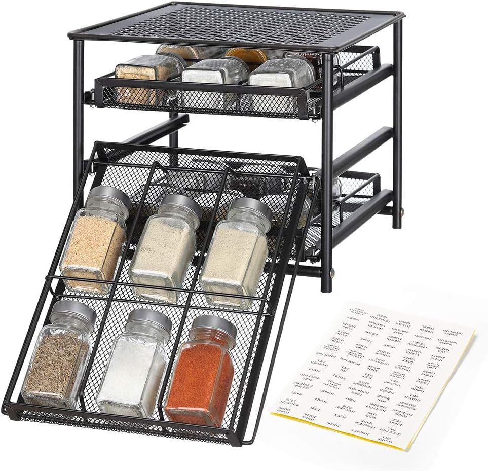 NEX Spice Rack Organizer for Cabinet, 3 Tier 24-Bottle Spice Drawer Storage for Kitchen Pantry Countertop, Metal, Silver: Home Improvement