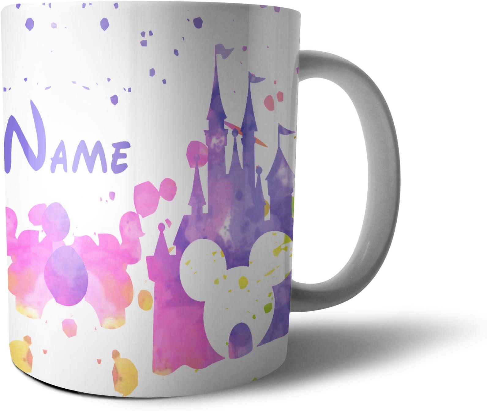 Personalised Name Initials Disney Castle Watercolor 10 oz Tea Coffee Mug Cup MugAT01P (10 OZ, Design 7)