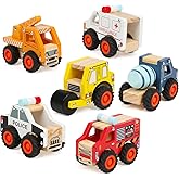 DIPALENT 6Pcs Wooden Cars for Toddlers 1-3,Car Toys,Push and Go Vehicle,Kid Vehicle Toys,Hand Push Car Toys for 1+ Year Old,Montessori