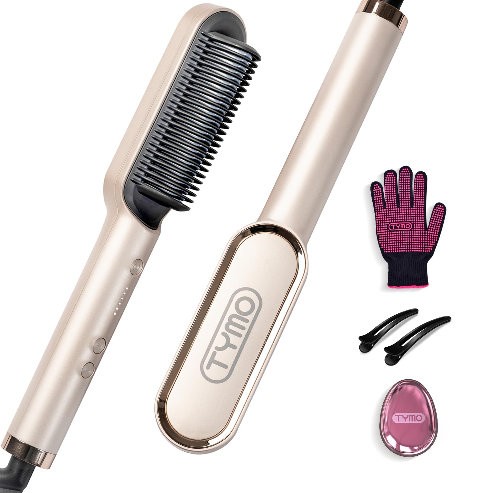 TYMO Ring Spazzola per Lisciare, Piastra per Capelli Professionale, Riscaldamento Rapido, 5 Temperature, Spegnimento Automatico, Antiscottatura, Oro