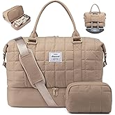 LOVEVOOK Travel Duffel Bag - Versatile Weekender Bag for Women, Puffer Carry On & Overnight Bag for Short Trips, Coffee Brown