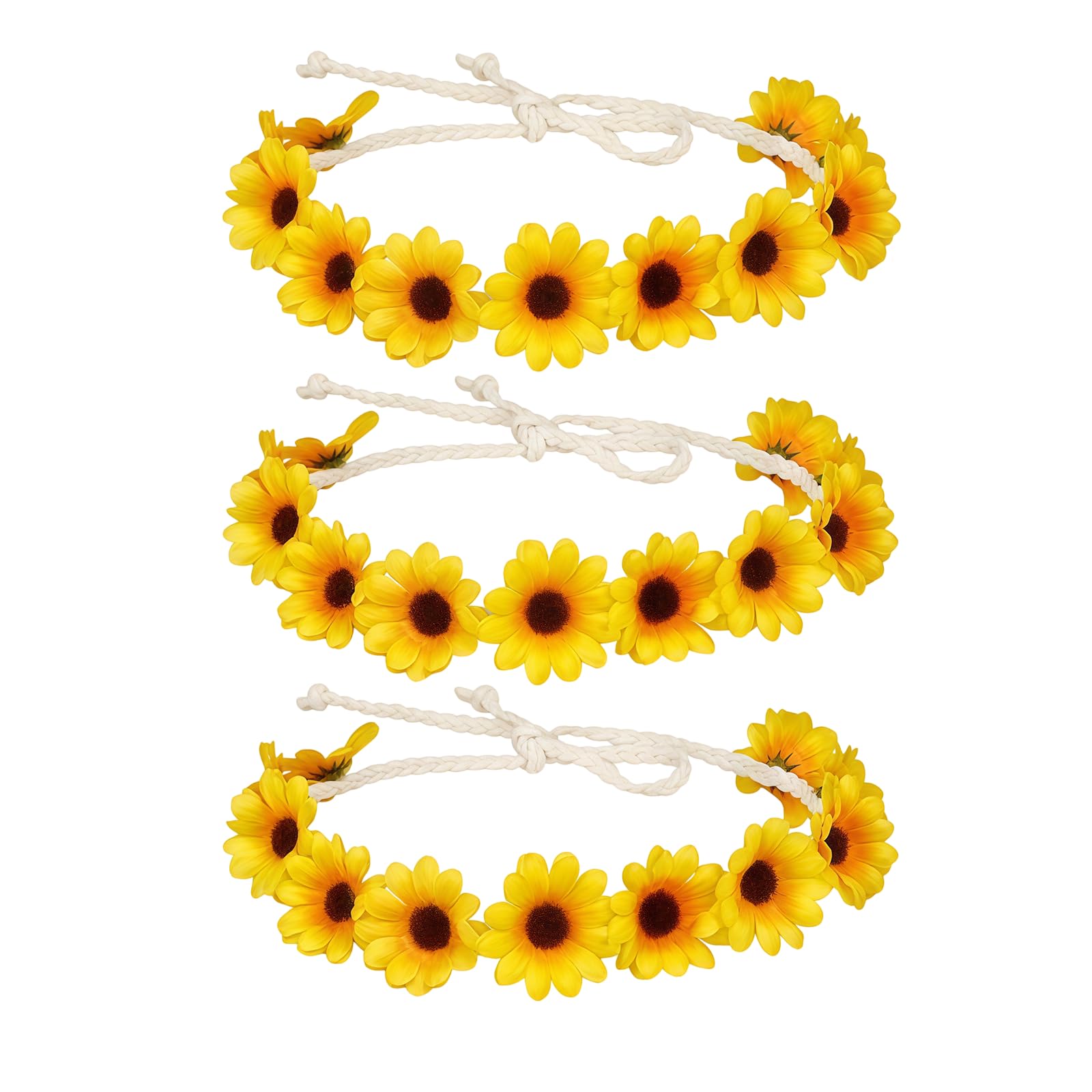 3 Pcs Daisy Sunflower Flower Headband Floral Crown Boho Hair Wreath for Women Girls Bridal Wedding Party Beach Festival Hair Accessories