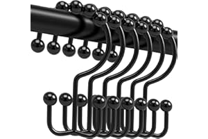 CERPOURT Shower Curtain Hooks, 12 Pcs Rustproof Metal Shower Curtain Rings,Free Sliding Double Shower Hooks for Shower Curtain & Liners, Shower Curtain Hangers for Bathroom Shower Curtain Rods Curtains (Black)