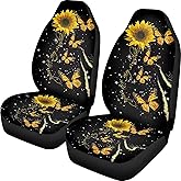 INSTANTARTS 2pcs/Set Car Seat Covers Starry Sunflower Butterfly Vehicle Bucket Seat Cover You are My Sunshine Breathable Stretchy Driver Seat Covers