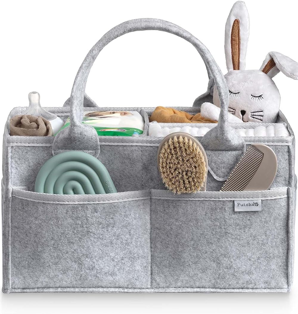 PUTSKA Baby Nappy Caddy Organizer Grey Regular