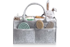 PUTSKA Baby Diaper Caddy Organizer - Nursery Storage Basket for Diaper Station, Baby Basket Shower Gifts List and Registry Must-Haves, Newborn Essentials, Nursery Decor for Boy or Girl - Grey, Large