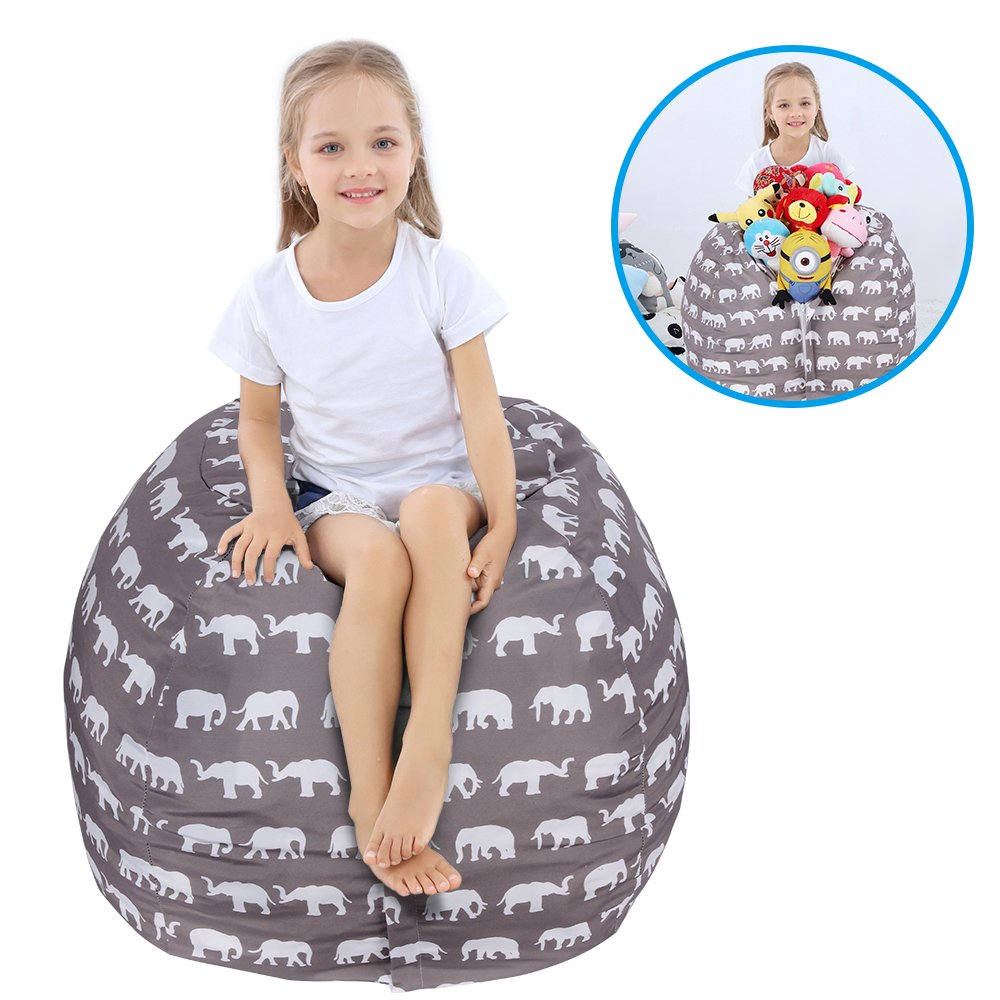 WOYAGE Stuffed Animal Bean Bag Storage Chair | Stuffed Animal Storage Sack |Stuff n Sit Kids\' Furniture | Childrens Bean Bag Chairs (Elephant, XL)