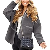 PRETTYGARDEN Women 2024 Fall Winter Fleece Jacket Long Sleeve Casual Button Fuzzy Sherpa Cropped Coats Outerwear with Pockets